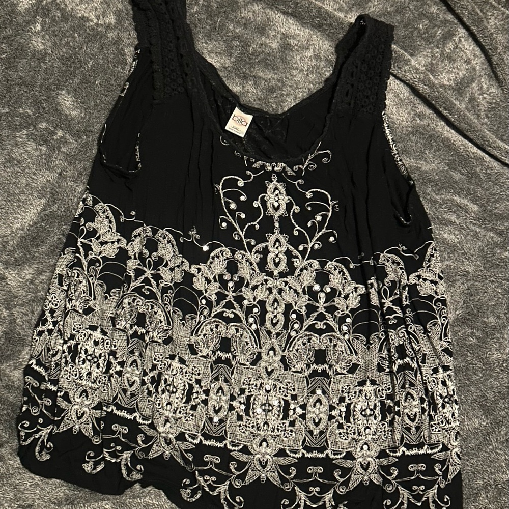Bila Black and White Embroidered Tank Top